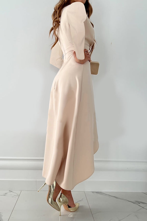 Robe midi élégante à manches longues, volants et charme