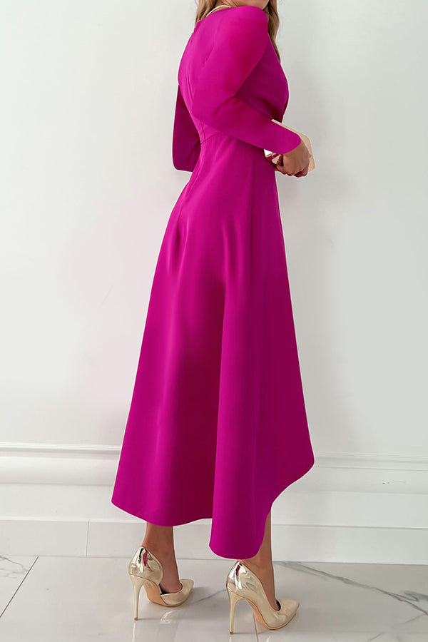 Robe midi élégante à manches longues, volants et charme