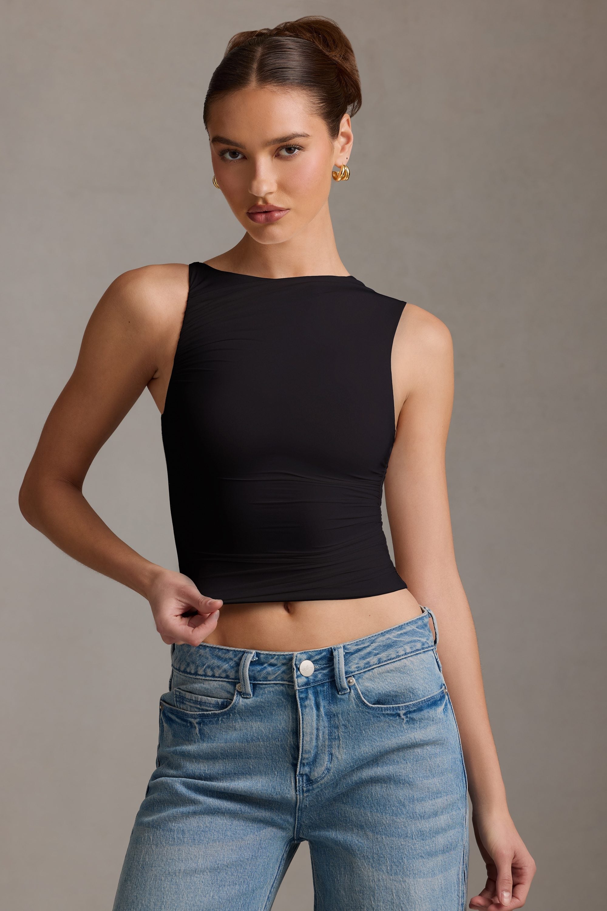 Chic Black Asymmetric Crossover Tank Top