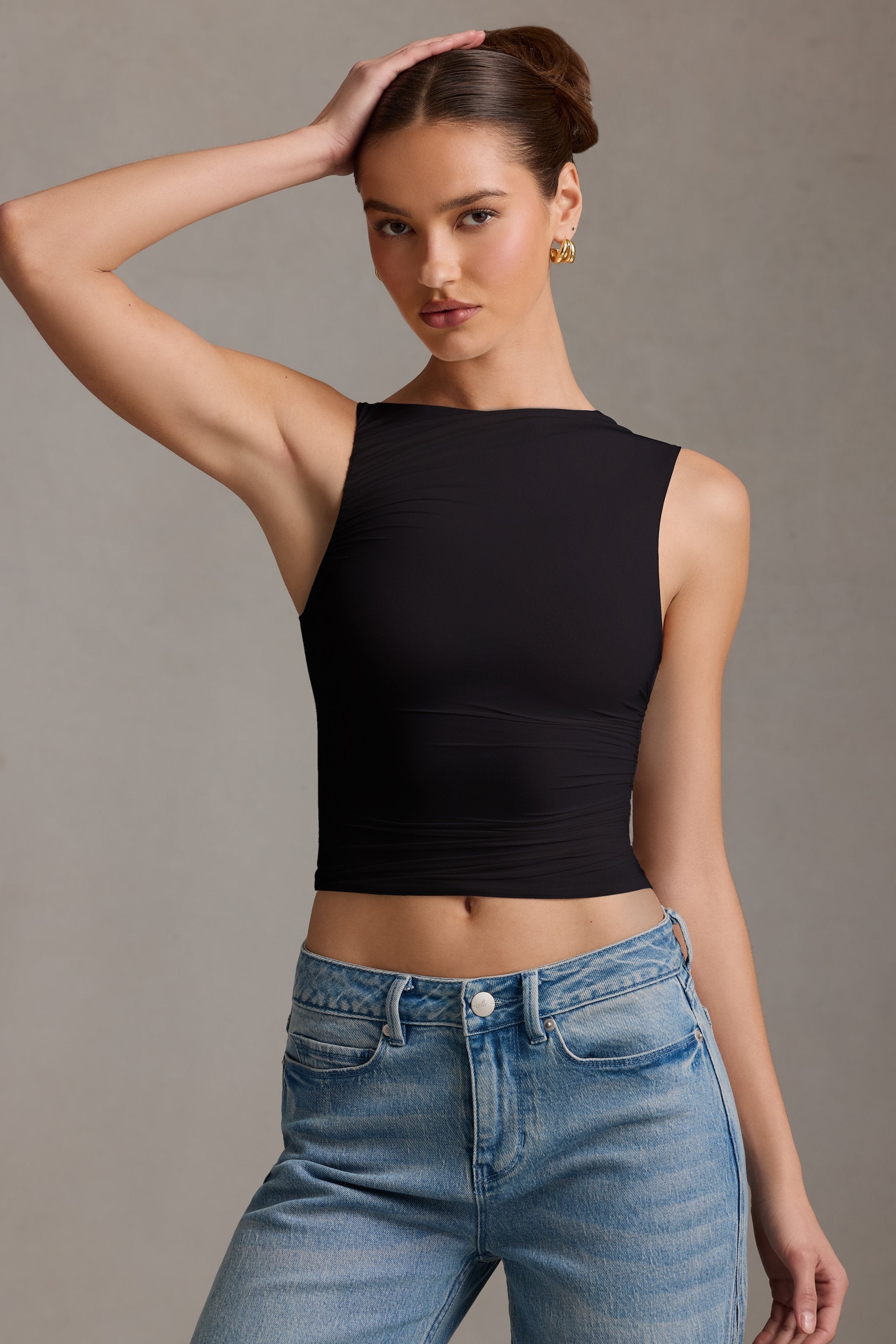 Chic Black Asymmetric Crossover Tank Top