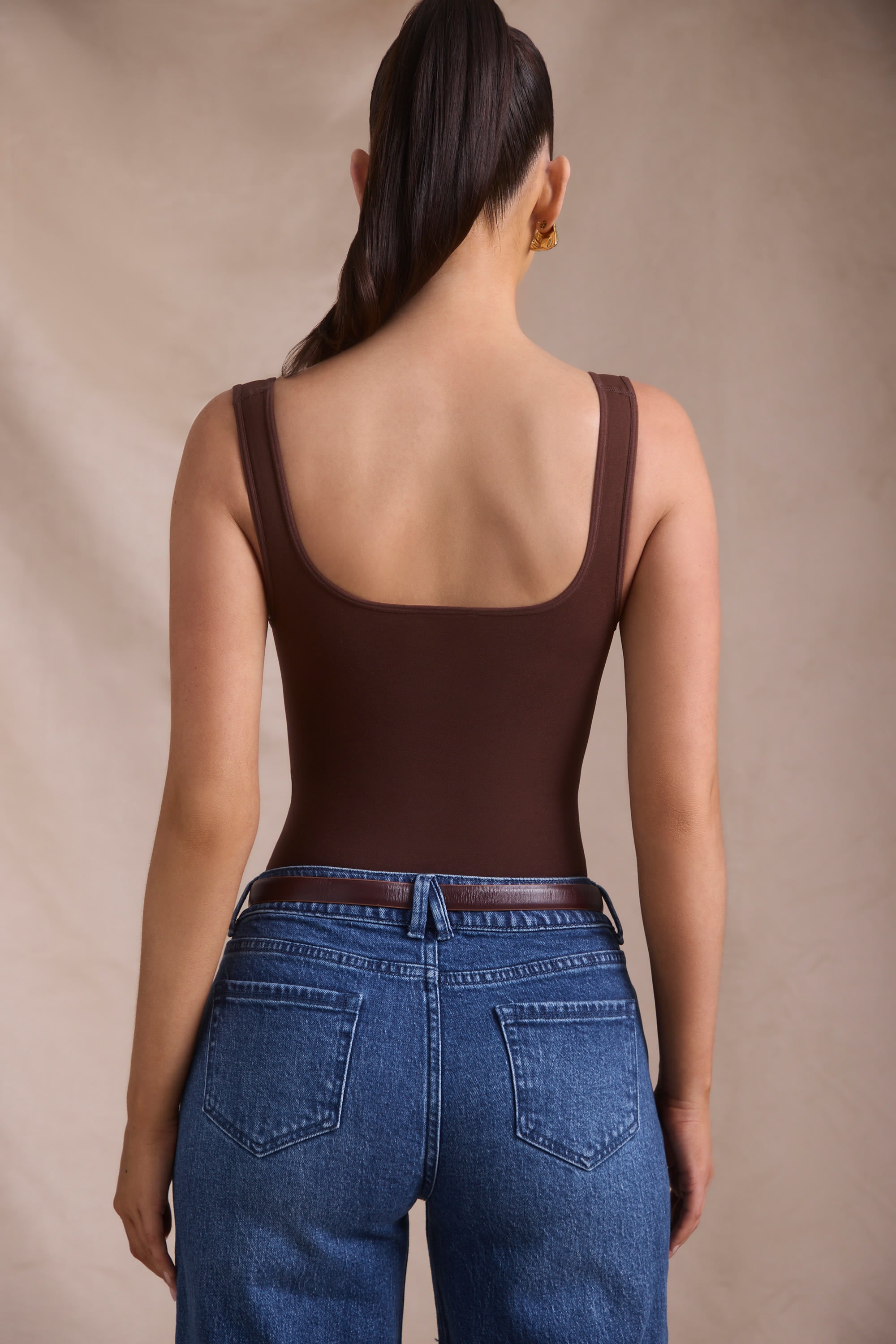 Body luxueux sans coutures à col en cœur expresso
